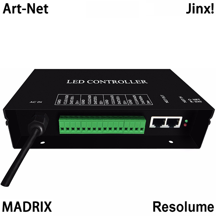 AC86-265V led artnet controller supports artnet protocol,each universe supports 680 pixels,work with Resolume,MADRIX,Jinx,etc, For digital led pixel panel